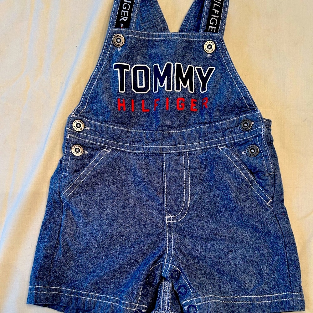 Tommy Hilfiger 90's Style OVERALLS Denim Shorts 12 M Blue Vintage kids‎